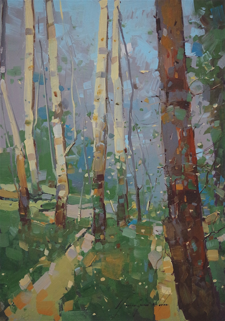 Birches Grove, Landscape oil Painting, handmade art, One of a Kind, Signed with Certificate of Authenticity 